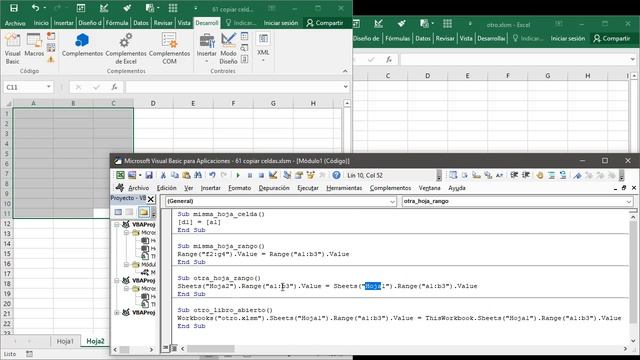 61 curso excel vba 2016: copiar valores de celdas en misma hoja, otra hoja y otro libro смотреть онлайн