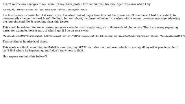 Mac OSX Mavericks - ZSH can't 'source ~/.zshrc', too many open files смотреть онлайн
