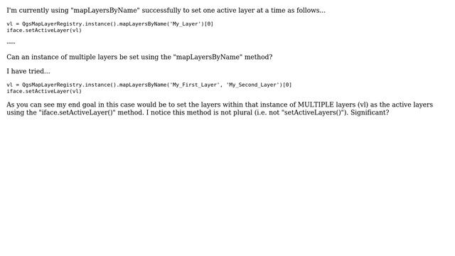 GIS: Setting Instance of MULTIPLE LAYERS using "mapLayersByName" in QGIS Python Scripting? смотреть онлайн