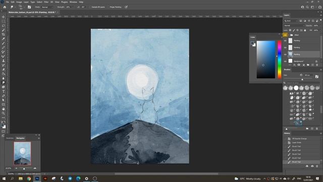 Cat and moon | Watercolor painting in Adobe Photoshop смотреть онлайн