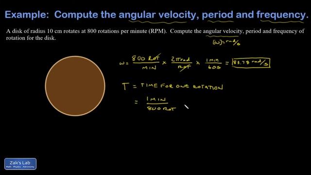 Angular velocity, frequency and period for a spinning disk. смотреть онлайн