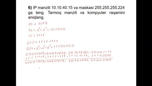 ATTESTATSIYA 2022-YIL IP Manzili, Tarmoq Maskasi, Tarmoq Manzili, List, Funksiya