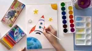 Рисунок акварелью к Дню космонавтики / Простой рисунок космоса для детей и начинающих