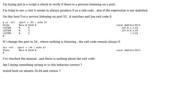 Unix & Linux: ss exit code always 0 смотреть онлайн