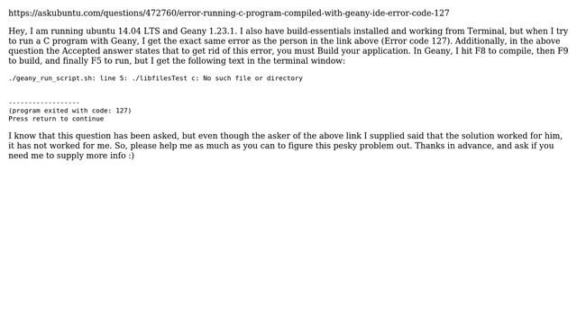 Ubuntu: Geany error 127 when programming in C смотреть онлайн