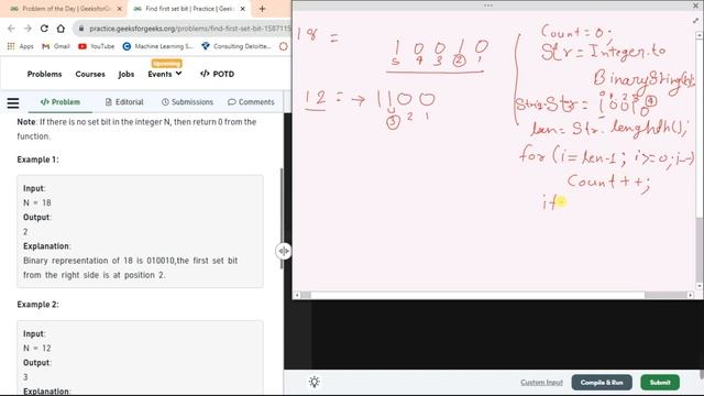 Find first set bit | GeeksforGeeks POTD | Java Solution | Apna Coding смотреть онлайн