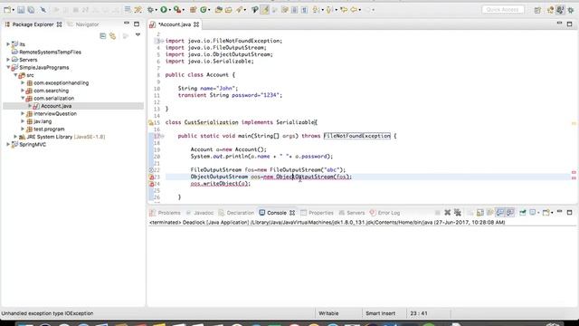 Java Custom Serialization using ReadObject and WriteObject with Example Part 1 смотреть онлайн