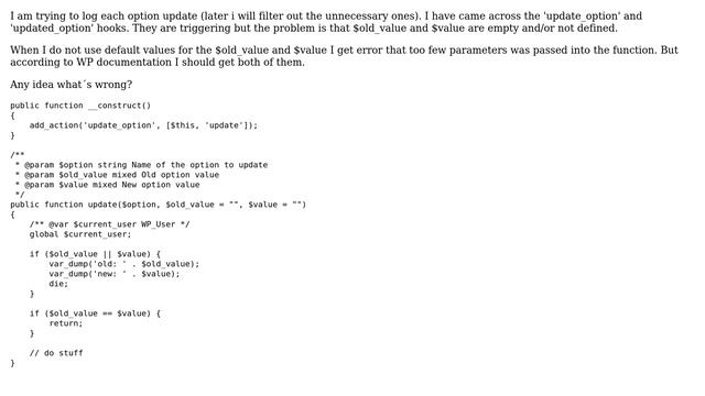 Wordpress: hook update_option/updated_option empty $old_value and $value смотреть онлайн
