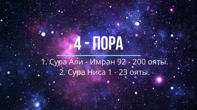 4 - пора: Сура Али Имран 92 - 200 ояты и Сура Ниса 1 - 23 ояты. смотреть онлайн