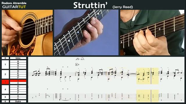 Struttin' - (Jerry Reed) - Tommy Emmanuel - Guitar Tutorial Slow Played Tabs & Score смотреть онлайн