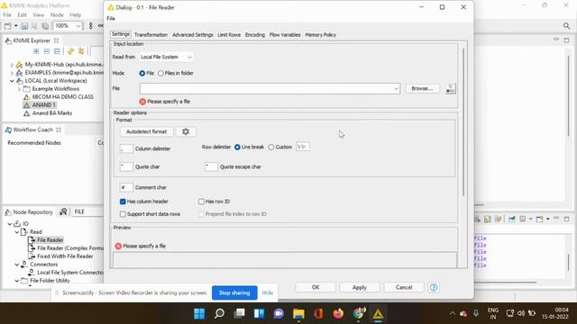 KNIME: FILE READER NODE смотреть онлайн
