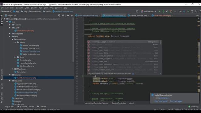 Как воспользоваться обработкой событий, events & listeners. Laravel. Lesson #24 смотреть онлайн