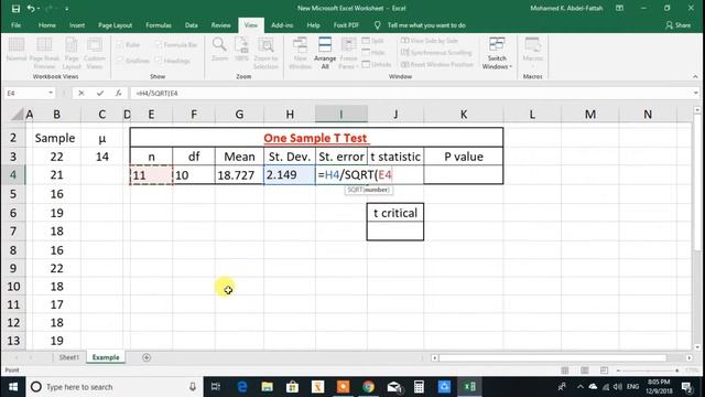 One Sample T test by Excel смотреть онлайн