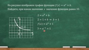 На рис. изображен график функции f(x)=a^x+b. Найдите, при каком х значение функции равно 33. (ЕГЭ)