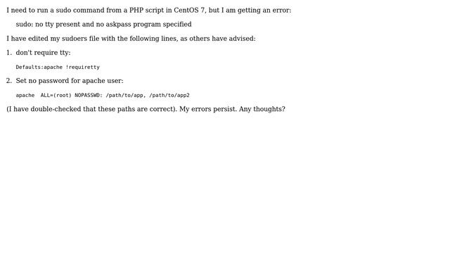 Unix & Linux: Unable to run command as sudo in php (CentOS 7) смотреть онлайн
