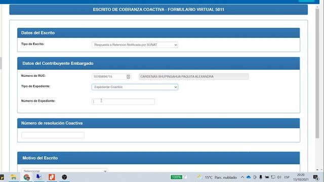Responder Resolución de Embargo en Forma de Retención a Terceros - SUNAT | Formulario 5011 смотреть онлайн