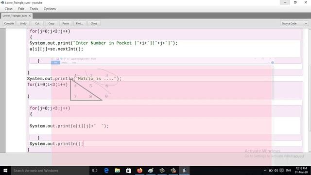 Write a Java Program to find Sum of lower triangular elements in a matrix (Hindi). смотреть онлайн