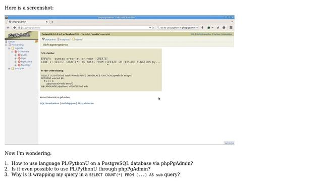 How to use language PL/PythonU on a PostgreSQL database via phpPgAdmin? смотреть онлайн