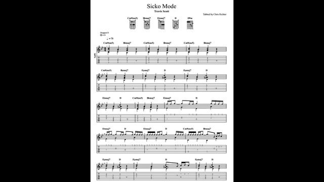 Travis Scott: Sicko Mode With Tablature/sheet Music For Solo Fingerstyle Guitar