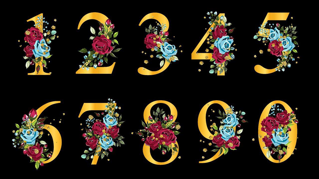 1,2,3,4,5,6,7,8,9,0 Цифры золотом с цветами. Розы, блестки | Бесплатные футажи для монтажа. смотреть онлайн