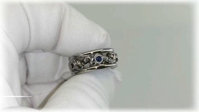 Кольцо «Обручальные кольца-ЭКСКЛЮЗИВ» серебро 925, сапфиры, родий.
