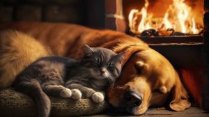 Christmas fireplace with kitten and dog. No MUSIC|Новогодний камин с котенком и собакой. Без Музыки