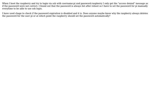 Raspberry Pi: ssh login - access denied (raspberry resets password) смотреть онлайн