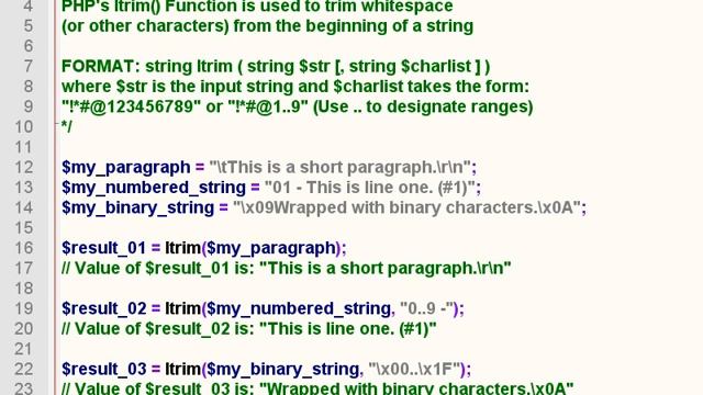 PHP ltrim() function - Trim beginning of string (left trim) in PHP смотреть онлайн