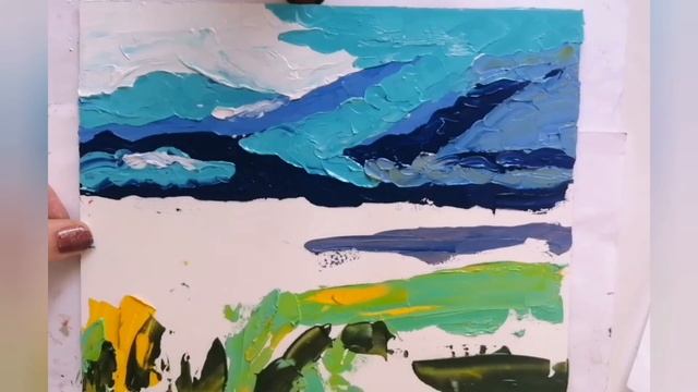 Рисуем ПЕЙЗАЖ маслом! Абстракция //Объёмная техника мастихином! смотреть онлайн