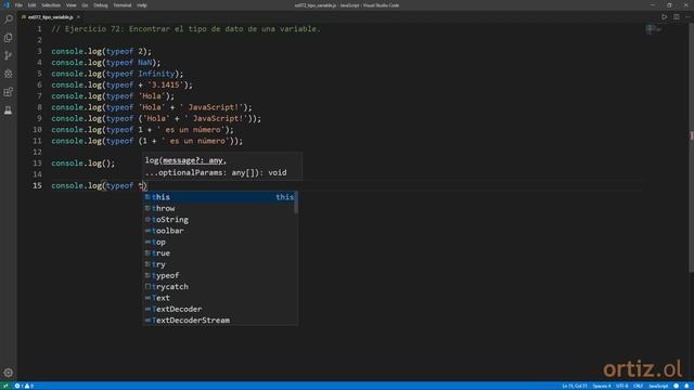 JavaScript - Ejercicio 72: Encontrar el Tipo de Dato de una Variable con el Operador typeof смотреть онлайн