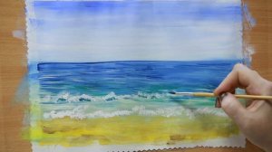 Как легко нарисовать море, пляж гуашью.