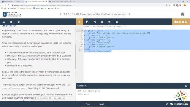 Python Institute lab 4.1.3.6 смотреть онлайн