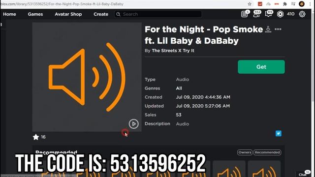 ROBLOX BOOMBOX ID/CODE FOR For the Night - Pop Smoke ft. Lil Baby & DaBaby смотреть онлайн