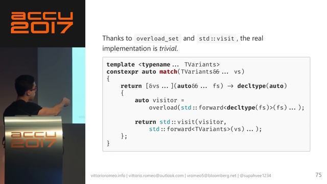 Implementing variant Visitation Using Lambdas - Vittorio Romeo [ACCU 2017] смотреть онлайн