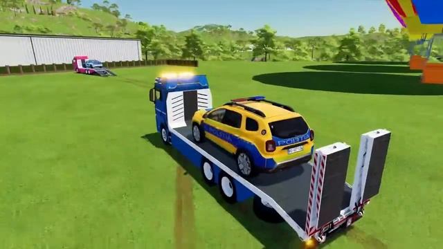CHEVROLET, DODGE, DACIA, AUDI, VOLKSWAGEN ALL POLICE CARS TRANSPORTING WITH TRUCKS! FS22 e#1 смотреть онлайн