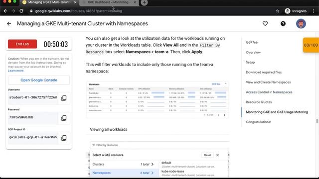 Managing a GKE Multi tenant Cluster with Namespaces GSP766 смотреть онлайн