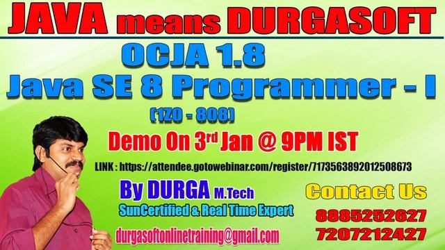 OCJA 1.8 Java SE 8 Programmer - I (1Z0 - 808) by Mr. Durga Demo on 3rd JAN @ 9:00PM IST смотреть онлайн