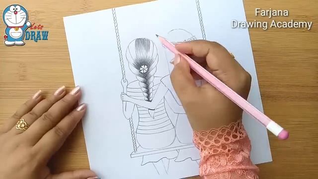 How to draw Best friends sitting together on a swing || Pencil Sketch Tutorial смотреть онлайн