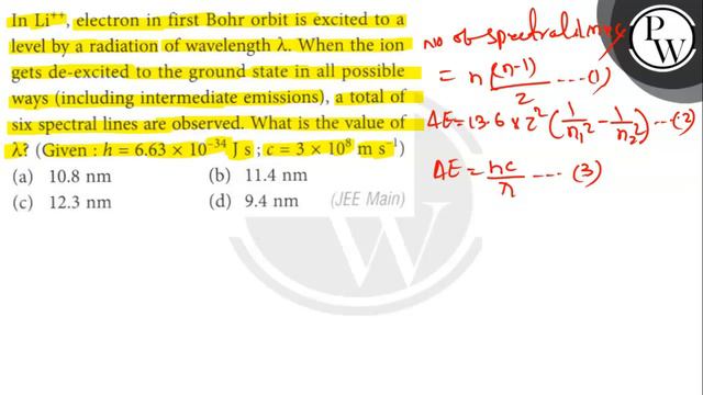 In Li^++, electron in first Bohr orbit is excited to a level by a radiation of wavelength λ. When.. смотреть онлайн