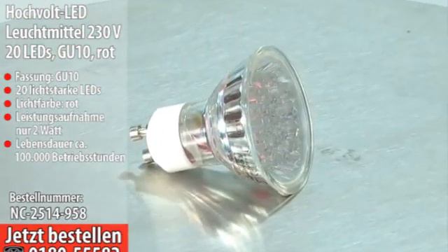 LED-Strahler, 20 LEDs, rot, GU 10 (230V) смотреть онлайн