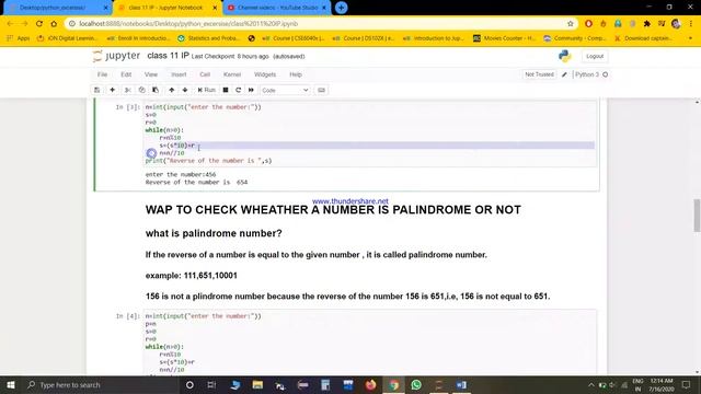 Python program to check whether a given number is palindrome or not. смотреть онлайн