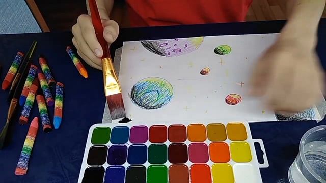 Рисуем Космос с детьми. Восковые мелки и акварель. смотреть онлайн