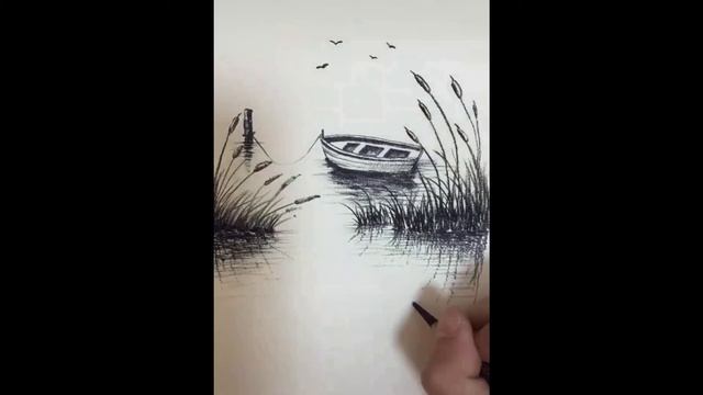 Пейзаж карандашом шаг за шагом Лодка на реке. (Pencil landscape step by step Boat on the river) смотреть онлайн