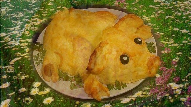 Поросёнок из картофеля, с мясом, грибами и луком, запечённый в духовке. смотреть онлайн