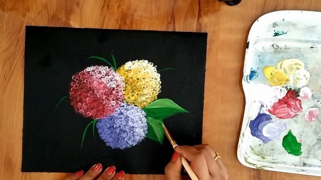 Easy Hydrangea Acrylic Painting Technique With Bubble Wrap/Cotton Swabs Hydrangea Paintin Technique