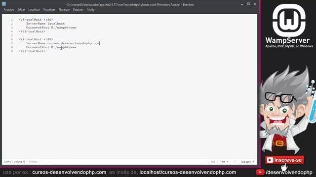 02 - Criando virtualhost's no WampServer 3 servidor Apache httpd-vhosts.conf смотреть онлайн