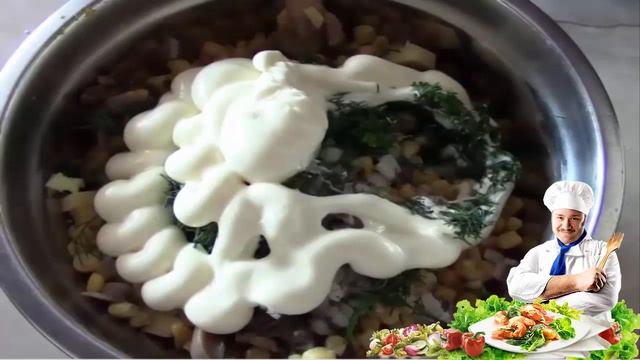 Салат из куриного филе, грибов, сыра и кукурузы смотреть онлайн