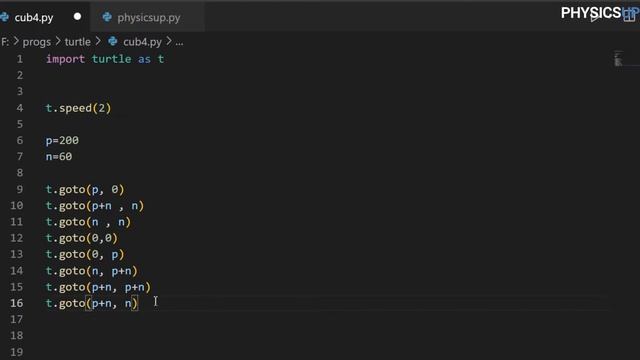 draw a cube using goto() command - turtle package - python смотреть онлайн