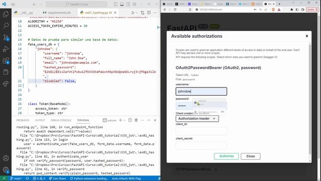 FastAPI Curso: 148 Primera Prueba de Efectuar una Autenticación con JWT y Autorización Tipo Bearer смотреть онлайн