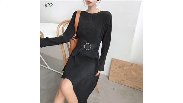 Одежда с AliExpress. Красивое длинное платье черного цвета весна осень с длинными рукавами. смотреть онлайн